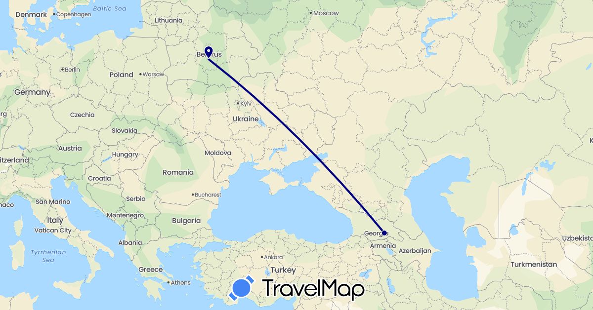 TravelMap itinerary: driving in Belarus, Georgia (Asia, Europe)